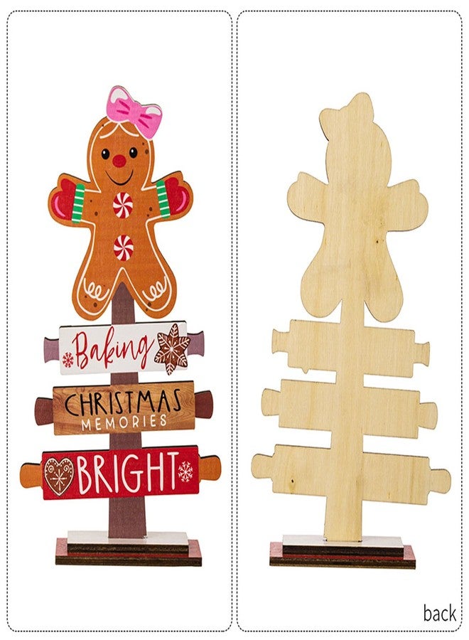 BovcTrraann 2Pcs Wooden Christmas Centerpiece Signs, Wooden Gnome Table Decorations Signs, Merry Christmas Table Toppers, Centerpiece Decorations for Holiday Home Party Indoor Decor (Gingerbread) - Image 4